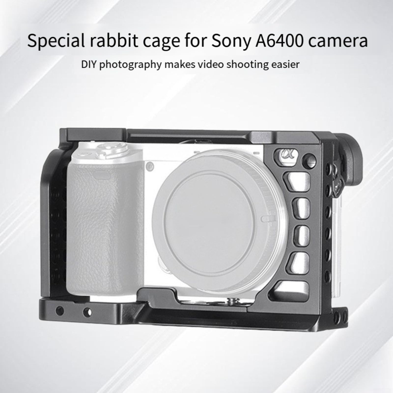 Cage en alliage d'aluminium pour appareil photo Sony A6000 A6300 A6400 A6500 avec support de griffe et trous de vis 1/4 pour vlogging photographie Noir (avec poignée)