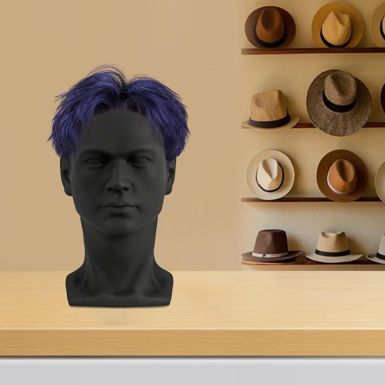 Cabeza de maniquí negro mate | Cabeza de peluca de PVC para presentación de sombreros y pelucas | Asistente de exposición para tiendas, salones de peluquería | listo para usar y fácil de