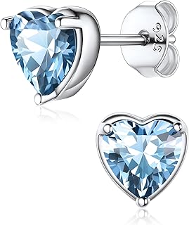 ChicSilver 925 Sterling Silver Earrings Sparkling Heart/Round/Princess Cut Birthstone Earrings for Women Birthday Jewelry