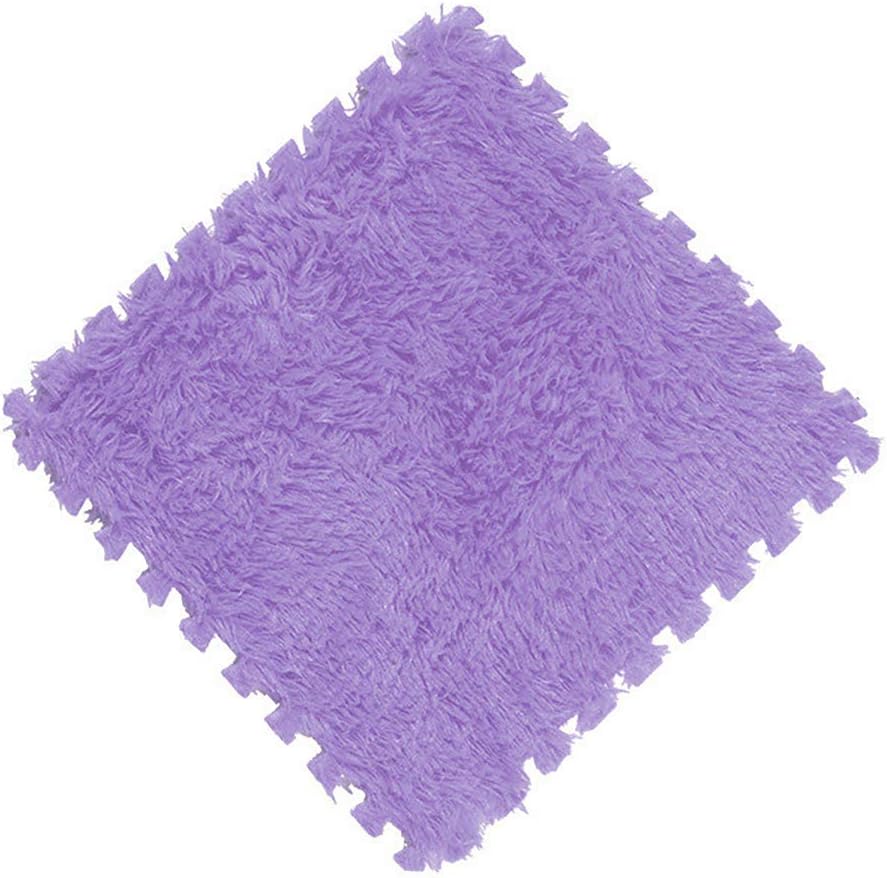 16pcs Interlocking Foam Mats, Fluffy Carpet Tiles Plush Area Rug Interlocking Floor Tiles Soft Baby Playmat Puzzle Floor Mat, Purple