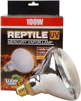 LUCKY HERP Reptile UVA UVB Mercury Vapor Bulb Lamp,Screw Thread,PAR38,100 Watt Clear