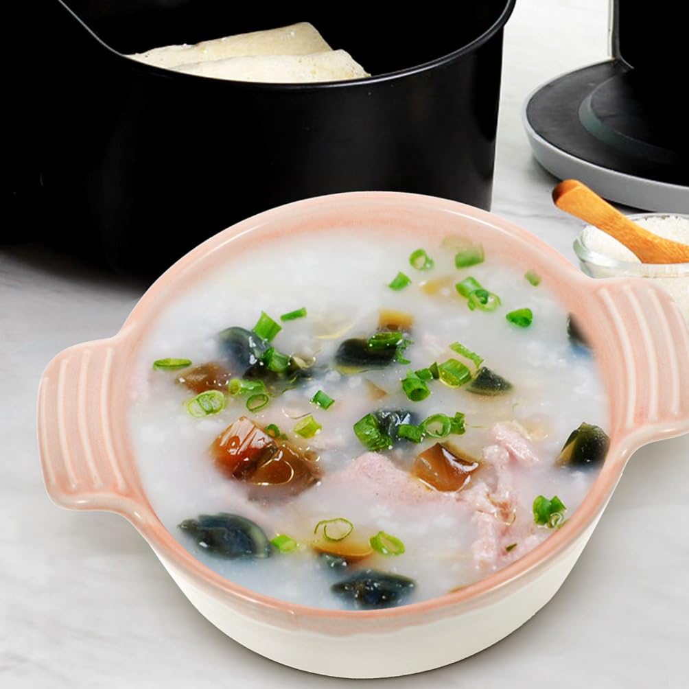 Cabilock 2pcs Soup Bowls with Handles - 400ml Ceramic French Onion Soup Bowls for Soup, Cereal, Chilli,French Fries, Ramen, Stackable Serving Bowls, Oven Microwave Dishwasher Safe