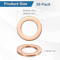 Vista 3 de Paquete de 30 arandelas de cobre, arandelas métricas de sellado de cobre M6x10x1mm para pernos, tornillos, tuercas