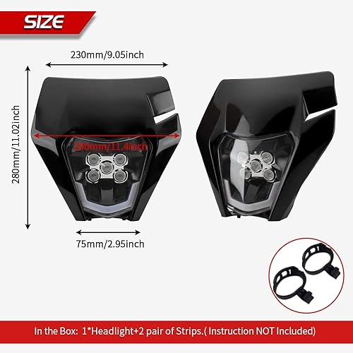 Miniatura 6 de HAZAWA Kit de faros delanteros LED para motocross, montaje de luz de enduro, color negro, universal, compatible con KTM Suzuki Yamaha, la mayoría de