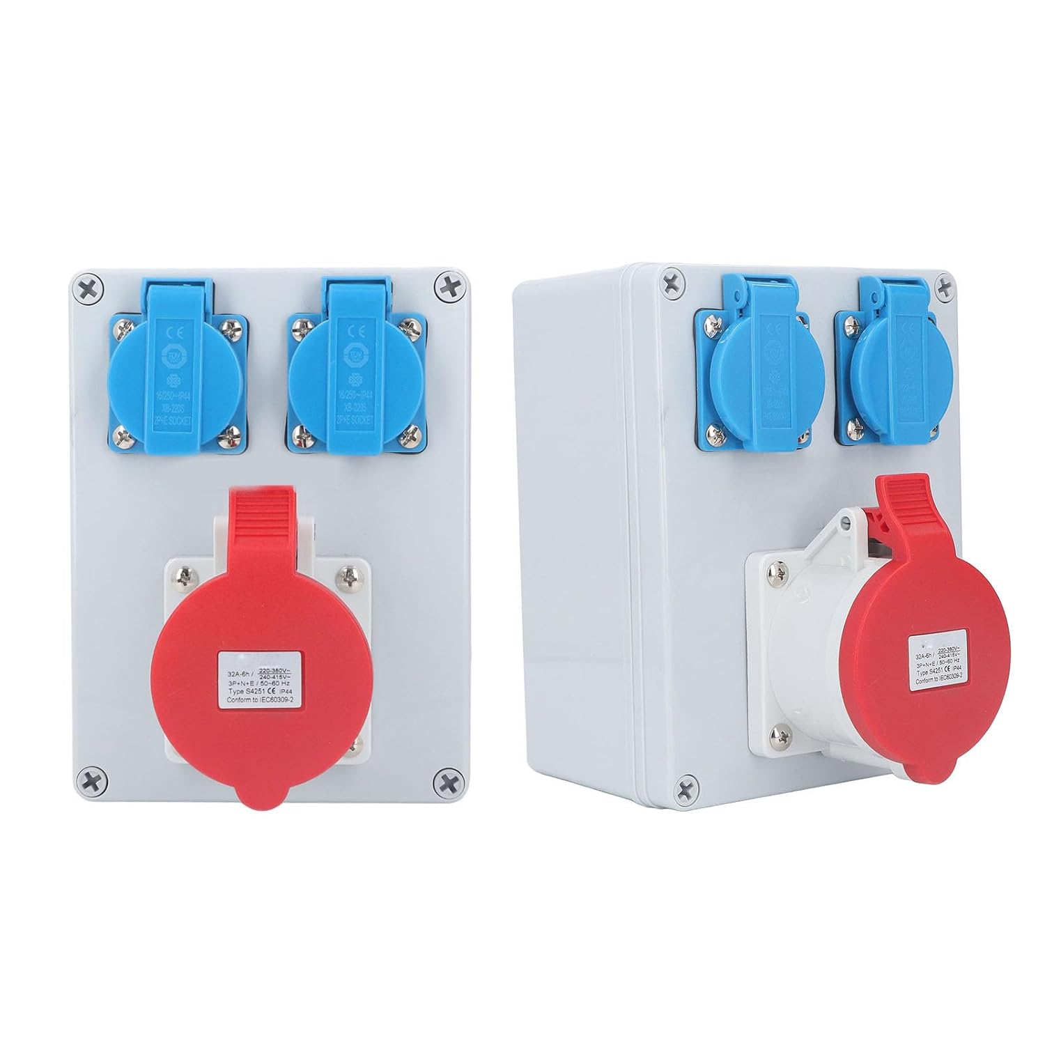 Wall Socket 2Pcs 16A 250V EU Outlet 1Pcs 32A 5 Pin CEE Outlet P44 Industrial Receptacle Box for Indoor and Outdoor Use