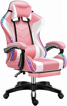 Gaming Chair, Ergonomic Computer Chair with Lumbar Massage & Heat, Video Game Chair with Silent Casters, 3D Adjustable Backrest, Thickened Seat, PU Leather, Hidden Footrest Pink