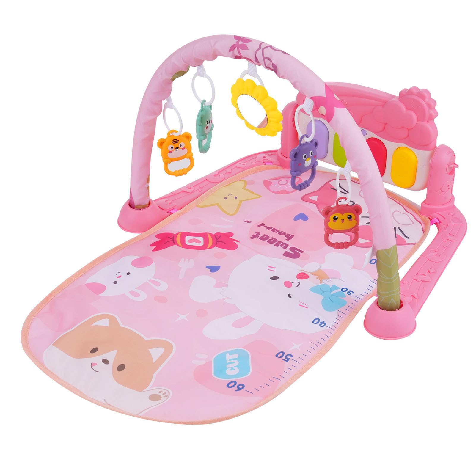Baby Play Mat Gym Kick and Play Piano Mat for Baby with Sunflower Mirror for Visual Exploration and Adjustment (Pink) Pink ペットパーク