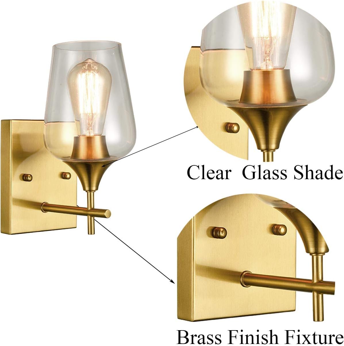 Super Sale 🛒 Brass 2 Pack Glass Sconces Clear Glass Wall Sconces Industrial Bathroom Vanity Lighting Black Friday - 50% OFF Brass 2 Pack Glass Sconces Clear Glass Wall Sconces Industrial Bathroom Vanity Lighting