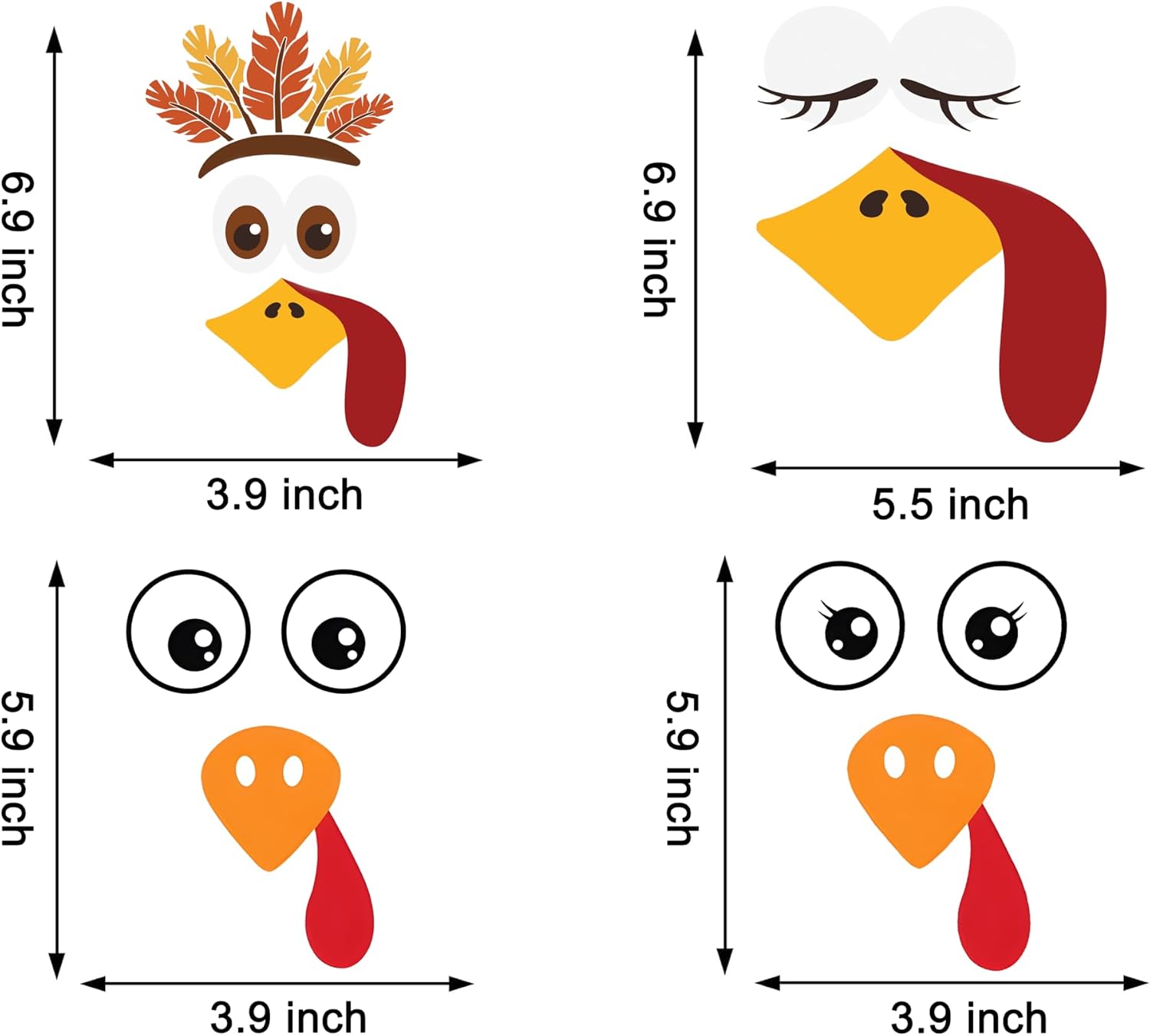28 Pcs Turkey Face Vinyl Decals Turkey Faces DIY Craft Vinyl Art Stickers, Turkey Face Wall Decals Stickers Halloween Fall Thanksgiving Christmas Glass Window Sticker