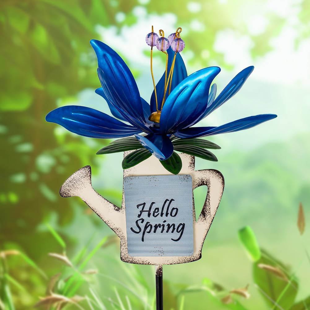 Wind Spinners Outdoor, 360 Degree Lotus Wind Sculptures Windmill, Metal Decorative Garden Stakes for Spring Garden Yard Decor, 36.2" H x 9.4" W