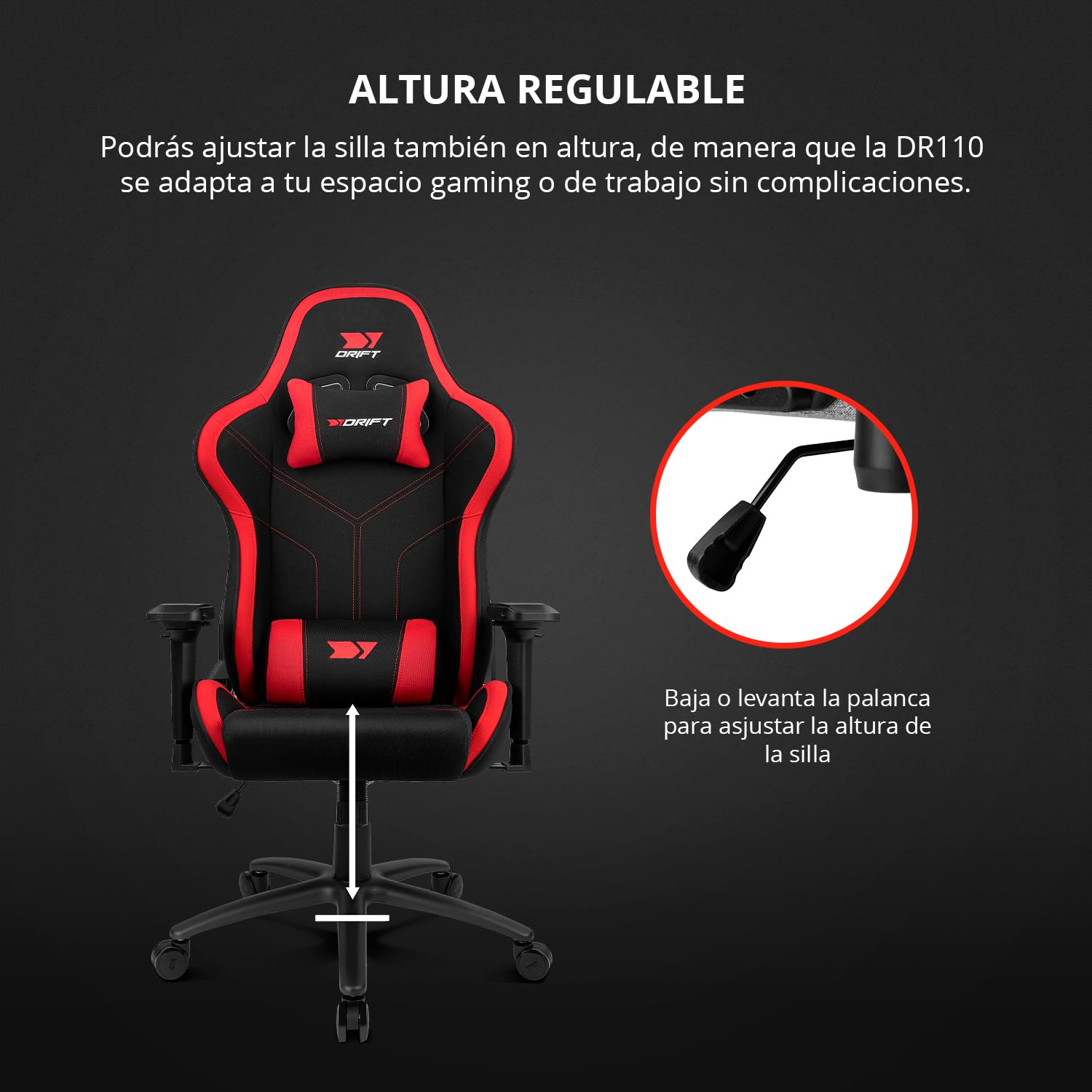 Silla Gaming DRIFT DR110 Tejido Fabric, Reposabrazos 4D (Negro