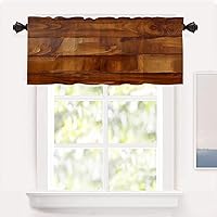 Vista 58 de Shrahala Cenefas de cocina de madera marrón con tablones vintage, panel de media ventana, tratamiento de ventana multicapa de poliéster opaco