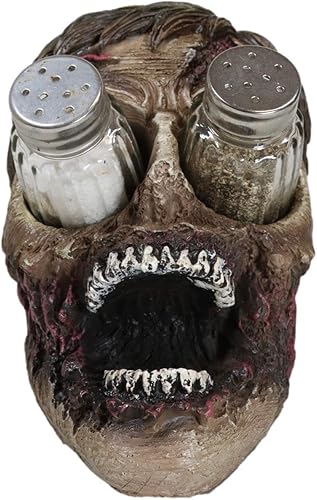 Miniatura 4 de Ebros Walking Undead Gory - Juego de figuras de cabeza de zombi sin ojos y salero y pimentero con pompones de cristal, estatua decorativa de miedo
