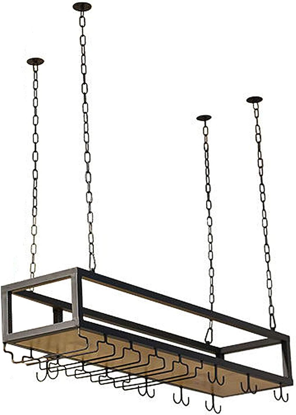 Ceiling Shelf Mounted Floating Suspended Glass Rack,for Bars/Restaurants/Kitchens Storage Rack & Shelves,Iron Solid Wood Ceiling Shelf,Single Layer/4 Sizes,100 * 25 * 22cm