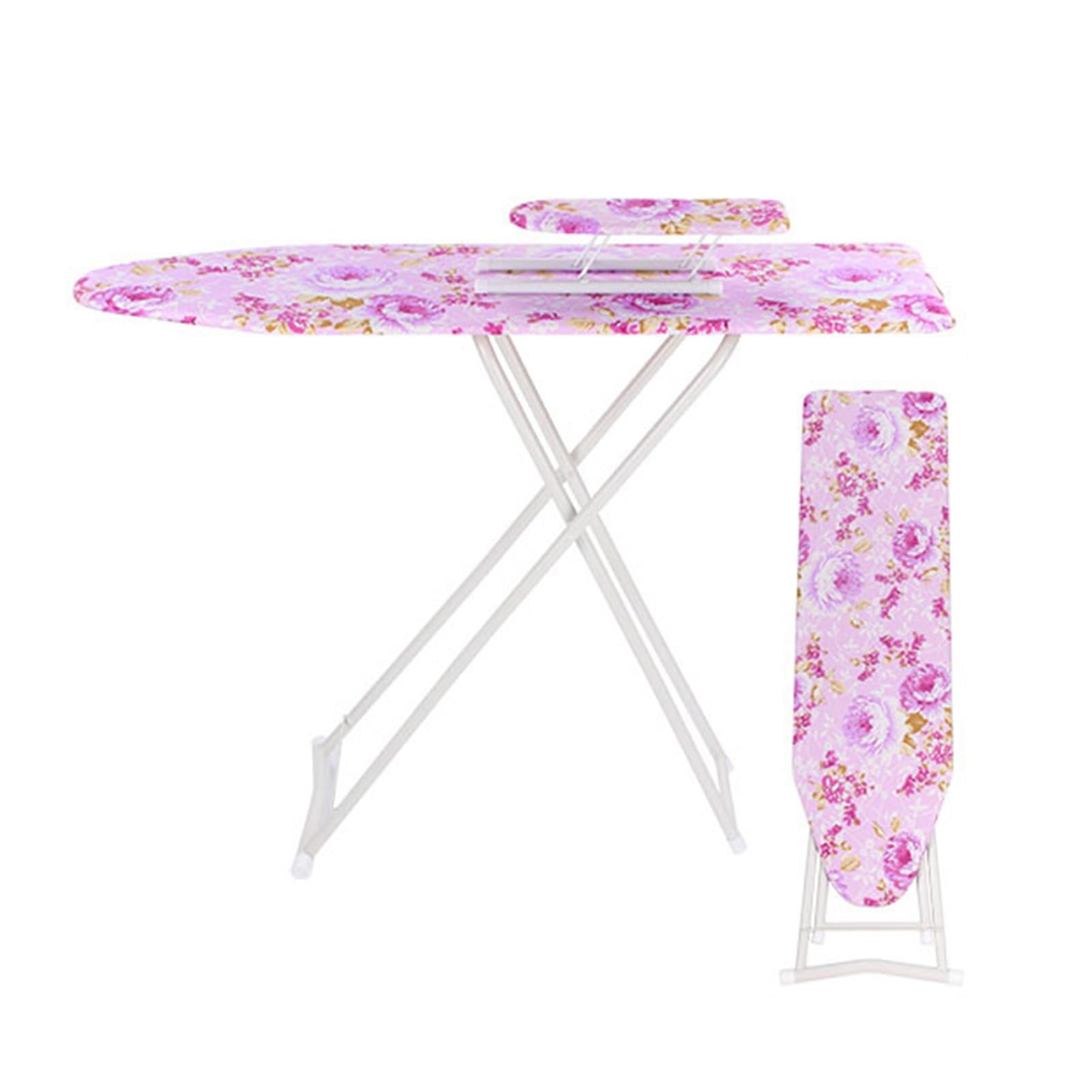 Folding Ironing Boards, 107x30cm Full-Size Ironing Board, Lightweight Iron Board with Cotton Cover, Portable Tabletop Iron Boards, Non-Slip Feet & Irons Rest (Pink)