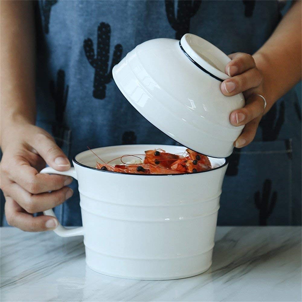 Ciotole per pasta in ceramica, ciotole per zuppa, pasta e noodle con coperchio e manico, ciotola per insalata di frutta, riso, cereali, dessert, ciotola per servire, zuppiera, ciotole per insalata in