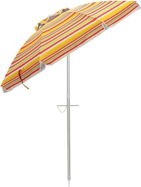 CASART 2M Beach Umbrella, Outdoor Parasol with UPF 50+ Protection, Tilt Crank and Carry Bag, Sun Shade Garden Umbrella for Patio Camping Garden Pool (Red + Yellow)