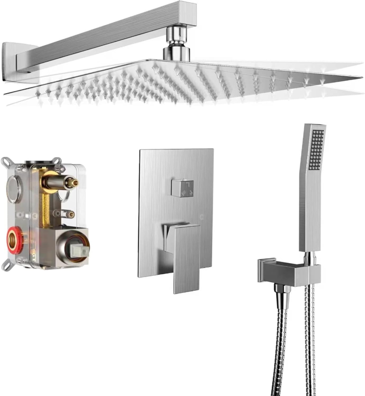 Rainfall Shower System - 8-Inch Rain Shower Head with Handheld, Shower Body Included - Ultimate Shower Experience, Silvery Silvery 8"