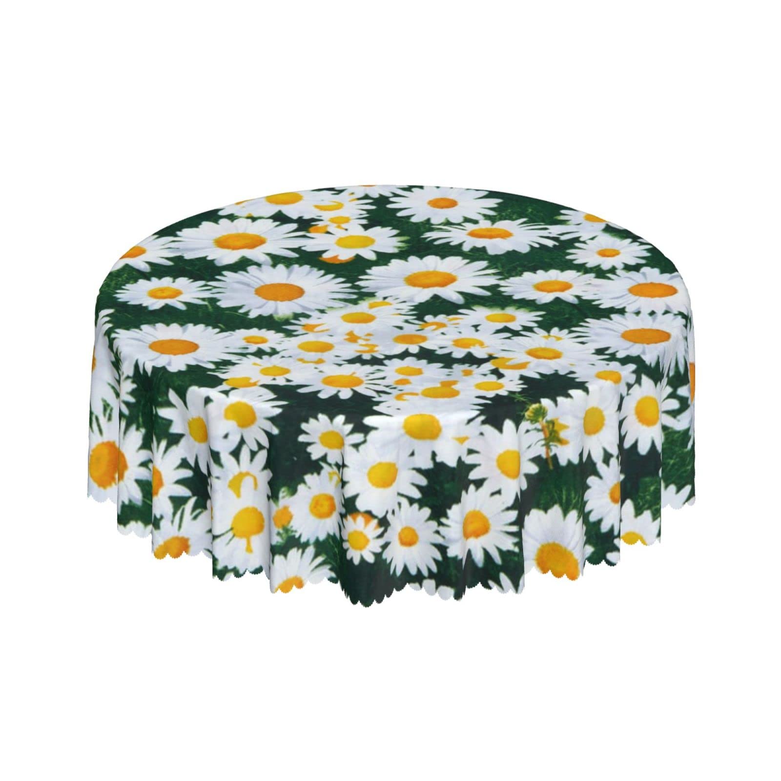 Lsjuee Daisies White Round Tablecloth 60 Inch Printed Washable Tablecloth for Dining Party Holiday Fall Home Decorative