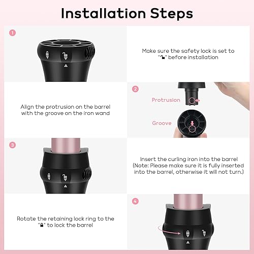 Miniatura 7 de Prizm Juego de rizadores con abrazadera, 5 varillas rizadoras intercambiables, varita para el cabello 11 LCD de temperatura ajustable, 0.6 a 1.25