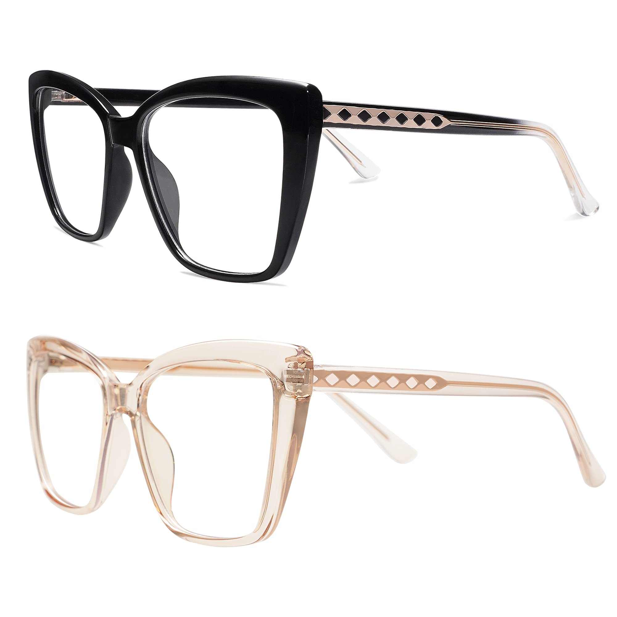 AMOMOMA Trendige TR90 übergroße Blaulicht-Lesebrille für Damen, stilvolle quadratische Katzenaugenbrille AM6031