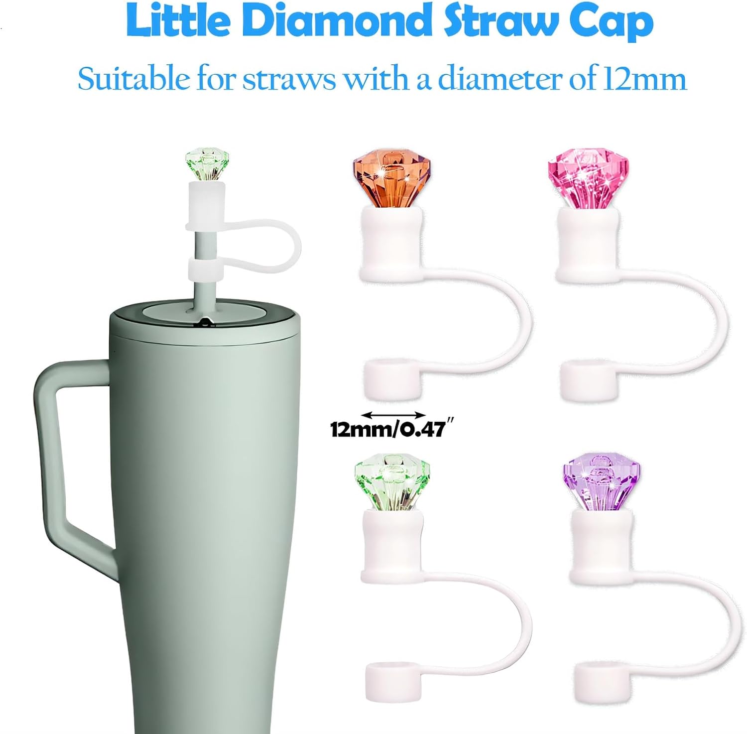 6pcs Diamond Straw Cover Cap for Brumate Era 30&40 oz Tumble, 12mm Reusable Silicone Straw Topper Protector Lid with Cute Mix Colors Décor Accessories - Image 2