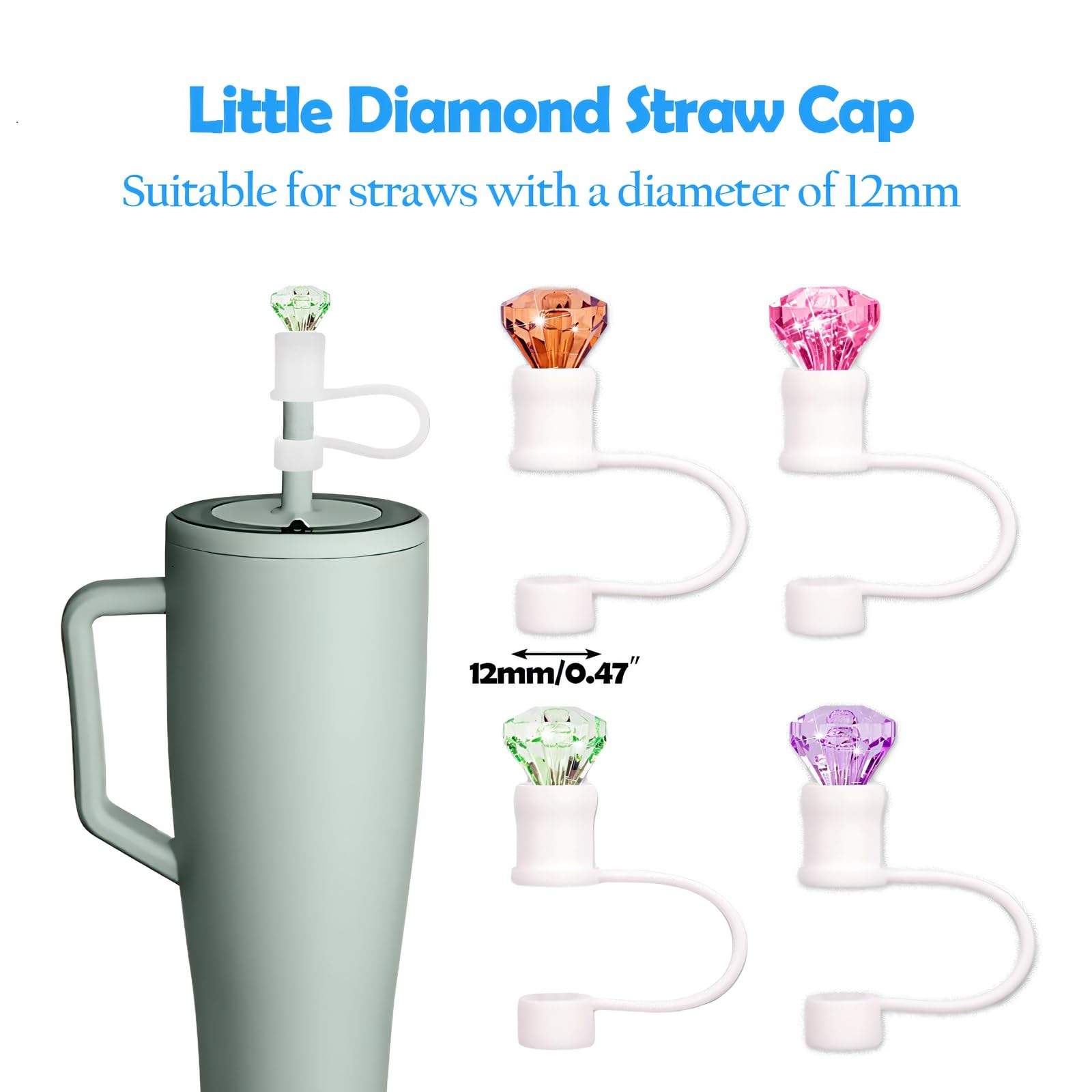 6pcs Diamond Straw Cover Cap for Brumate Era 30&40 oz Tumble, 12mm Reusable Silicone Straw Topper Protector Lid with Cute Mix Colors Décor Accessories