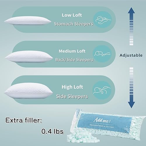 Miniatura 8 de Rainmr Juego de 2 almohadas de espuma viscoelástica tamaño Queen  Almohadas de cama ajustables para personas que duermen boca atrás lateral  con