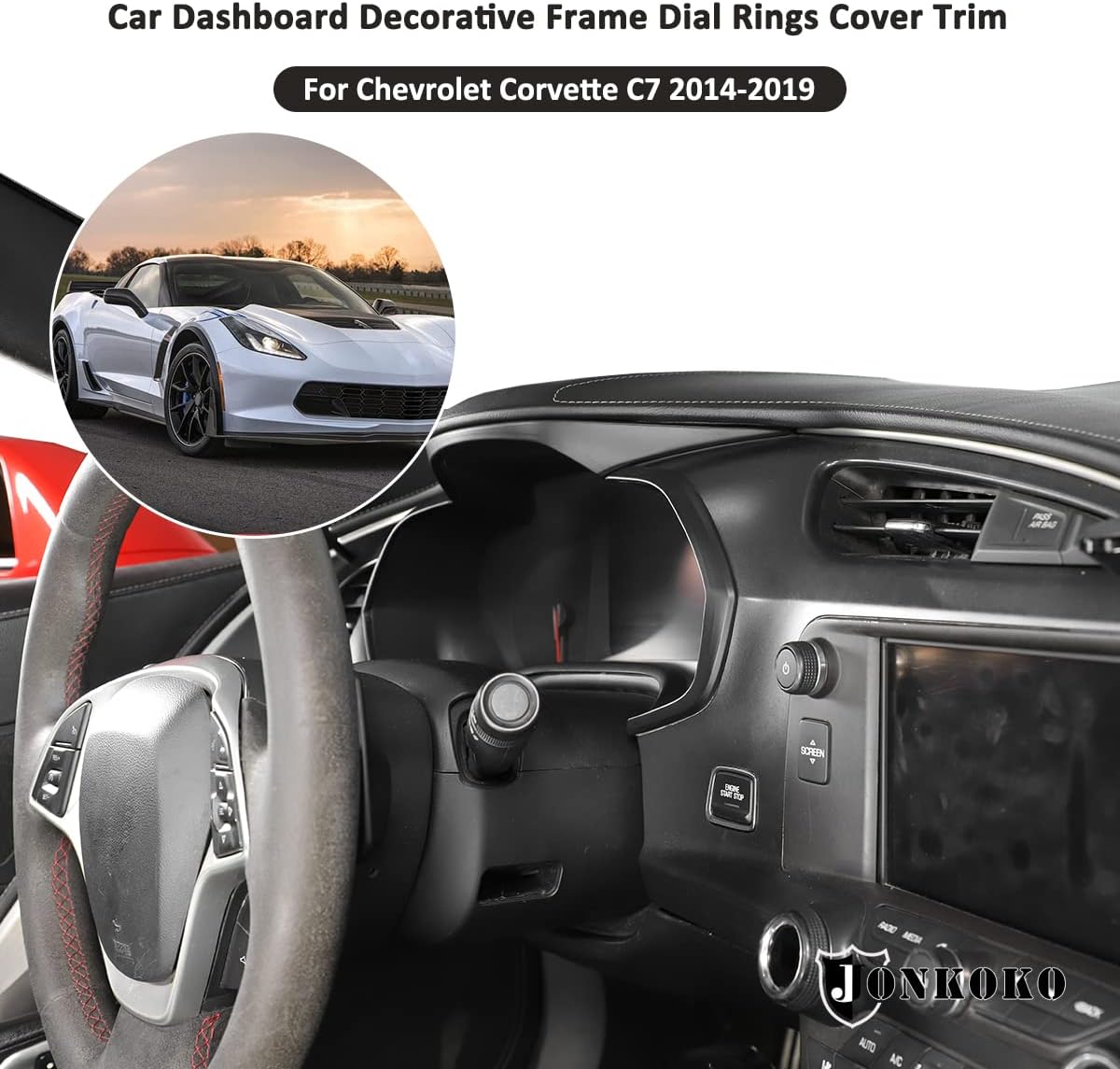 Car Dashboard Decorative Frame Dial Rings Cover Trim Frame for Chevrolet Corvette C7 2014-2019 Dashboard Cover Trim Accessories (Matte Black)