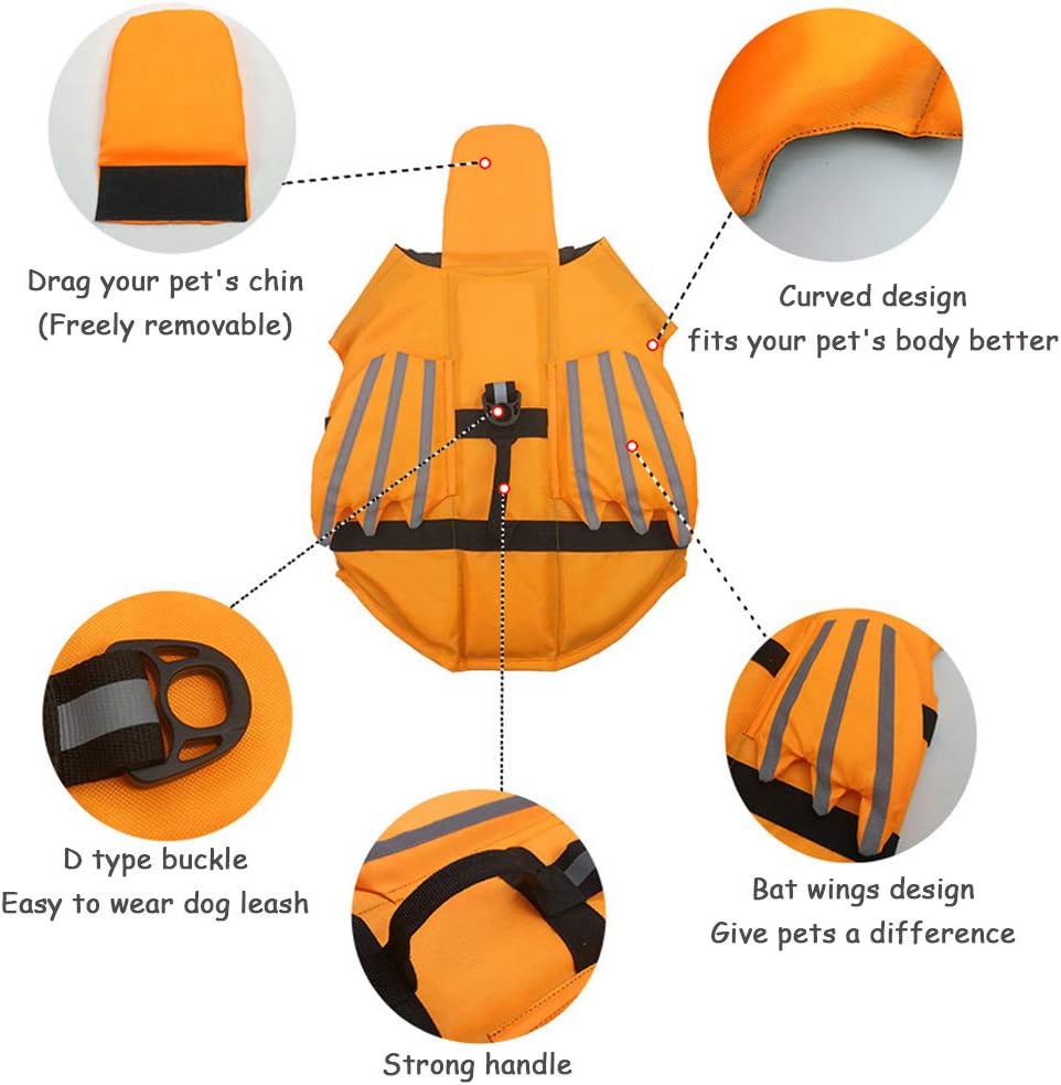 Dog Life Jacket Ripstop for Swimming, Wings Design Reflective Pet Flotation Life Vest with Enhanced Buoyancy & Rescue Handle,Pet Life Preserver for Small Medium and Large Dogs