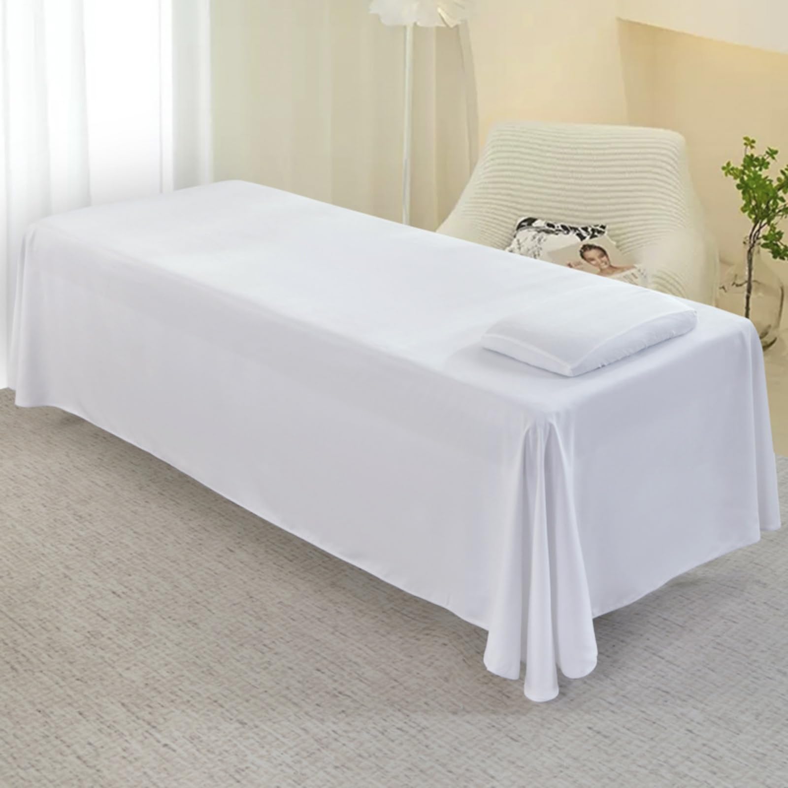 Surwin Sábana para Camilla de Masaje con Agujero, Toallas para Camilla de Masaje Ajustable Sábana Estetica Suave Lavables para SPA, Salón de Belleza (M23 Blanco,120 * 230cm)