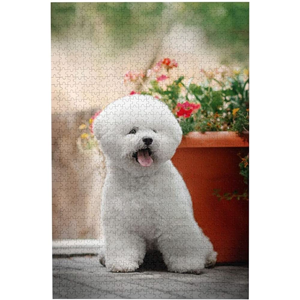 Bichon Frise Coffee Wooden Jigsaw Puzzle - 120 Piece Adult Puzzle 9.8x7.9 Inch Art Collectible