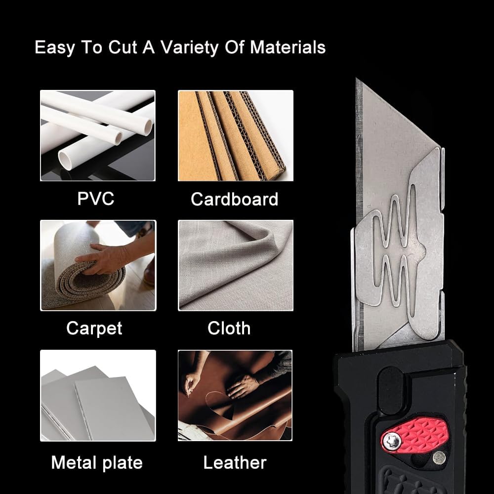 One-second Retractable Utility Knife, EDC Box Cutter Retractable Pocket Knife with 10PCS Razor Blades, Safty Heavy Duty Box Cutter with Clip