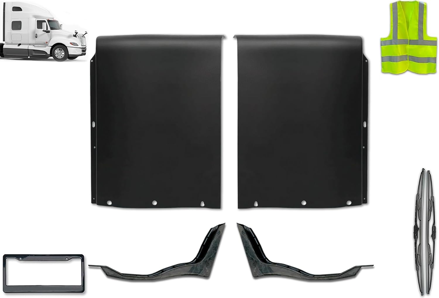KOZAK Top Wind Fairings Cab Extenders w/Brackets Set (Left Driver & Right Passenger Side) 4131126C92, 4131126C92 Compatible with International LT LT625 Includes Logo, License Plate Frame, Wipers, Vest