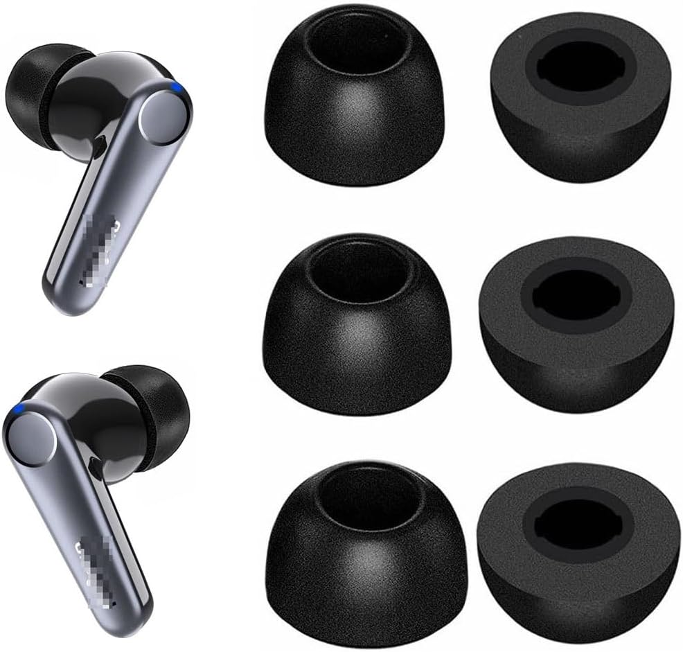 JNSA Memory Foam Ear Tips Noise Canceling Foam Ear Tip Compatible with EarFun Air Pro 3 / Air Pro 2 / EarFun Air, No Silicone Eartips Pain, Fit in Charging Case, 3 Pairs (S/M/L, Black) 214efb3