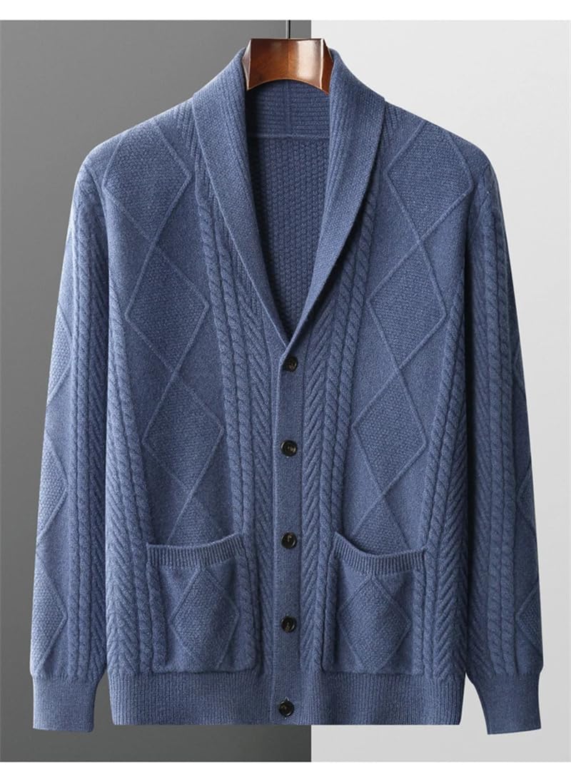 Dninmim Suéteres de cachemira para hombre, cárdigan con solapa, sueltos, de negocios, gruesos, chaqueta de punto