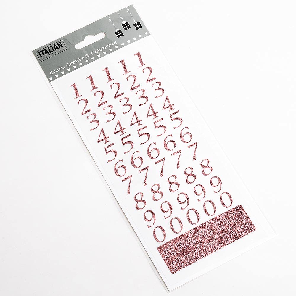 Italian Options Rose Pink Script Numbers 15Mm Script Rose Pink Glitter Self Adhesive Sticker Numbers Craft Embellishment