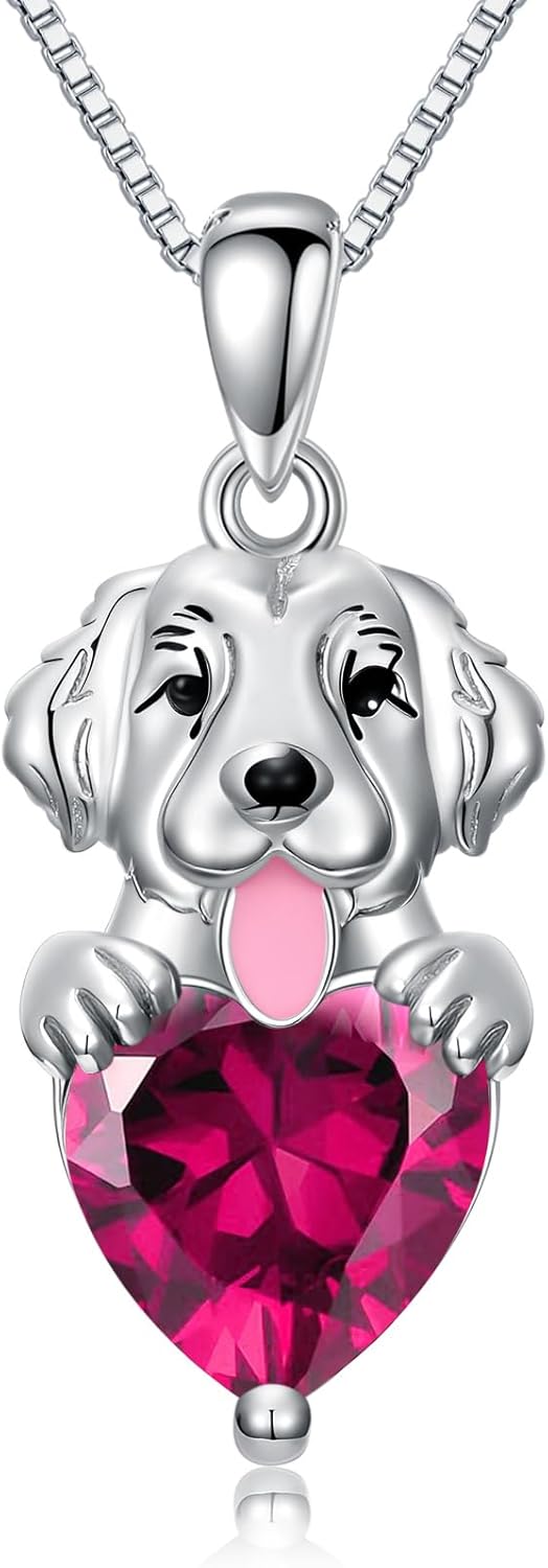 Golden Retriever Dog Necklace with Synthetic Birthstone Dog Pendant Necklace Gift for Women