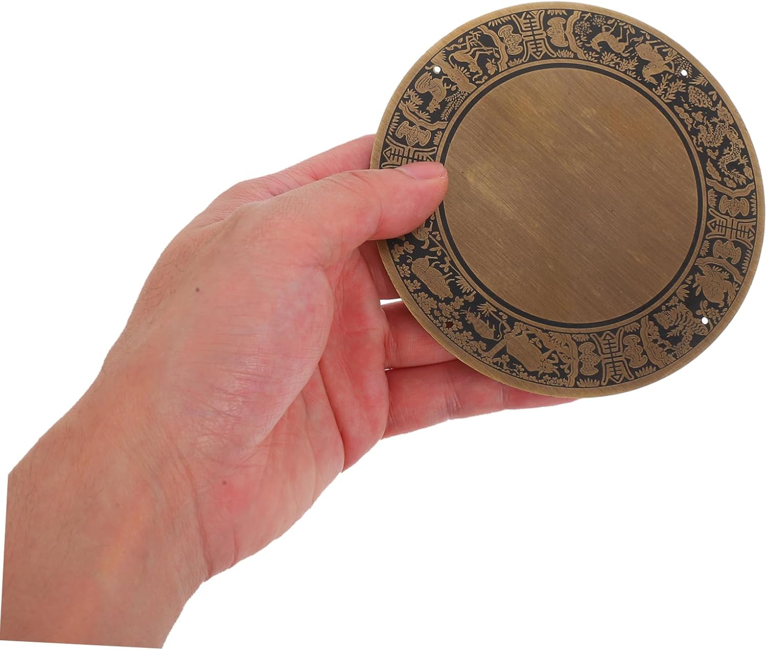 Antique Copper Zodiac Wooden Cabinet Faceplate Backplate Round Design for Console Bookcase Shelf Handcrafted Elegance Cultural Sophistication