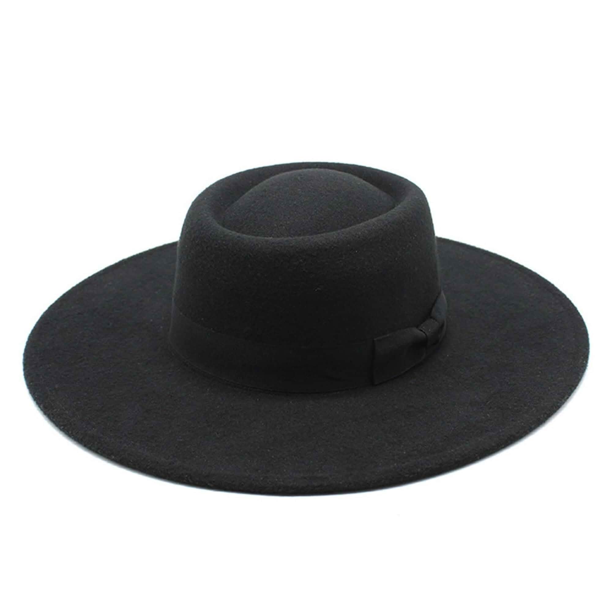 Cotilafi Wide Brimmed Fedora Hats with Bow Belted, Flat Top British Style Vintage Panama Felt Cap, Flat Brimmed Jazz Hat