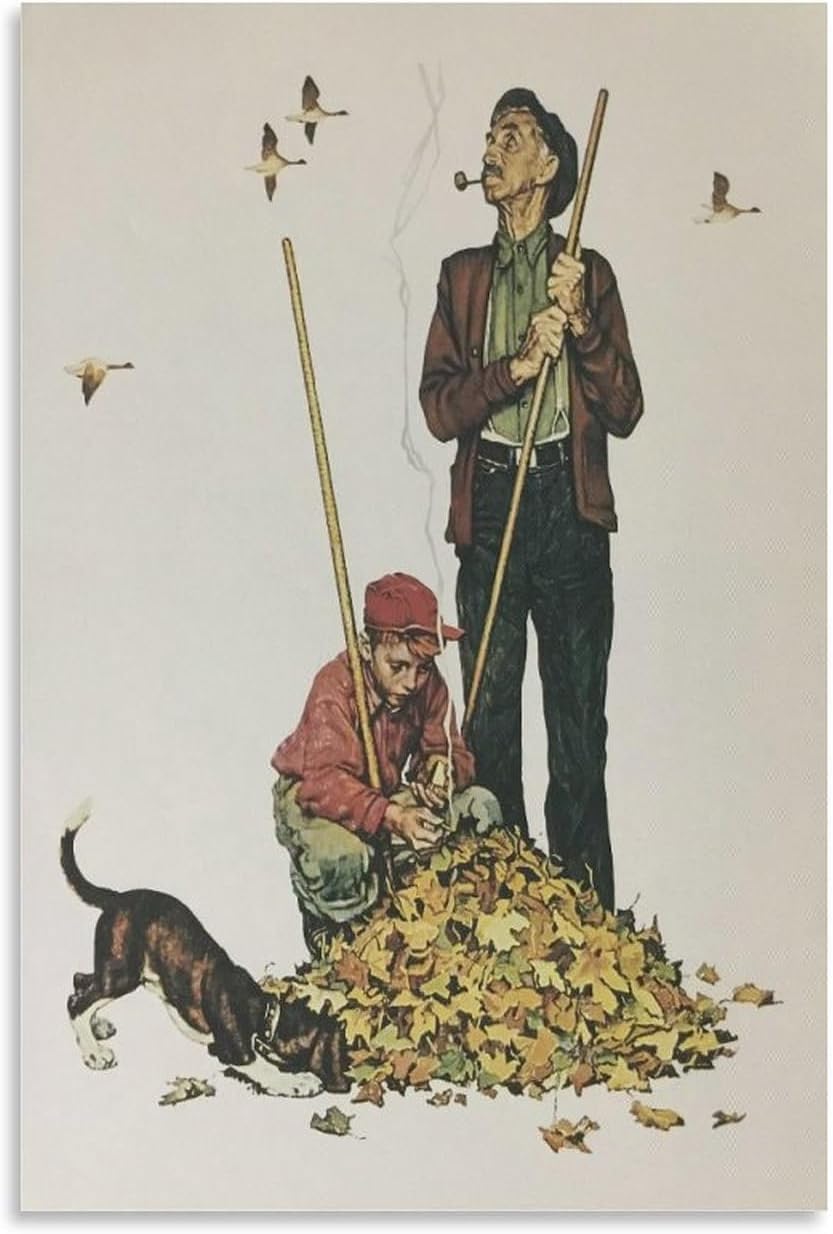 Orjdjz Wxkbl Grandpa And Me Fall by Norman Rockwell Poster and Prints Vintage Wall Art Norman Rockwell Canvas Painting for Home Picture Decor 40x65cm Frameless