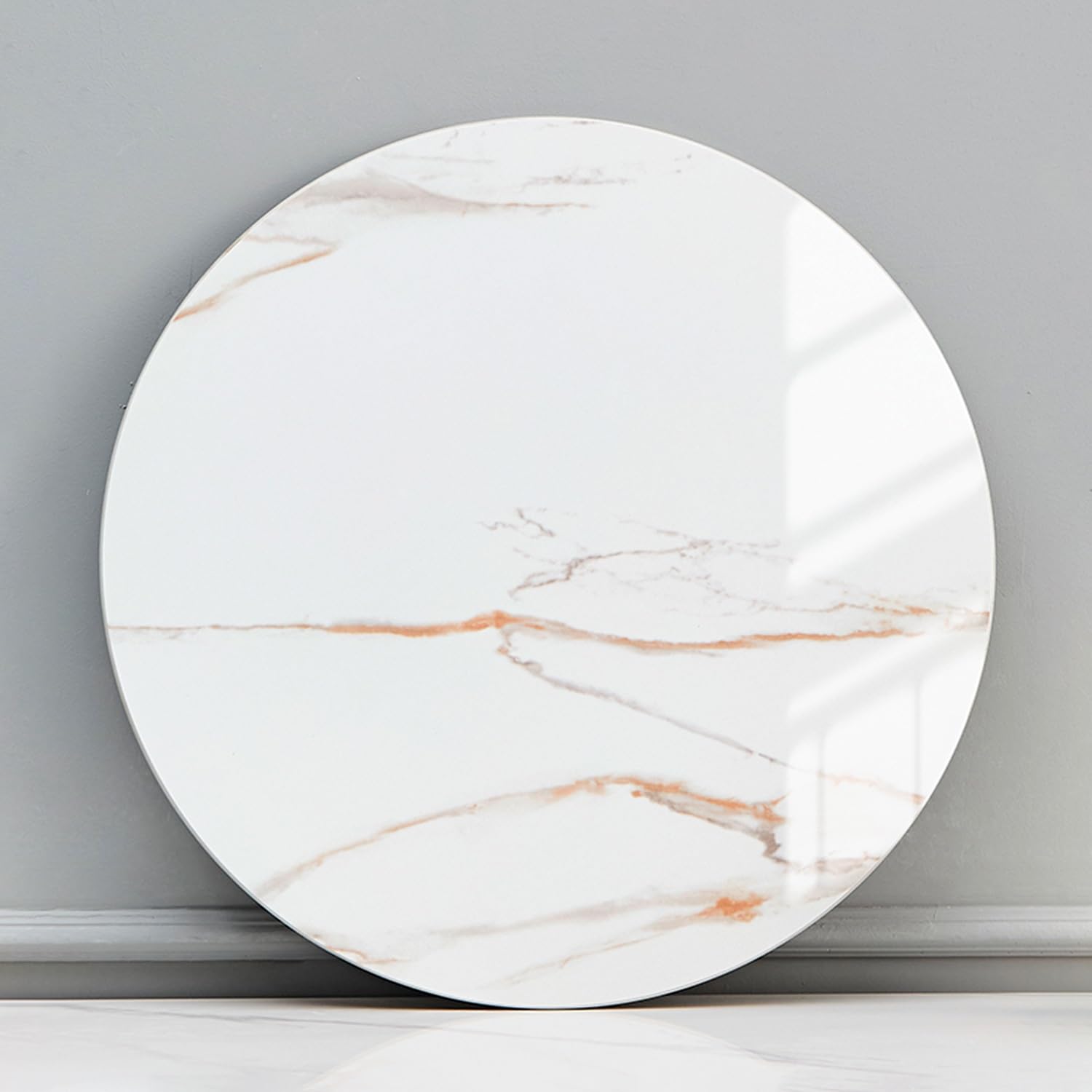 Lazy Susan Drehteller mit Steinmarmorstruktur, Tablett, 12 mm dick, für Esstisch, Weißgold, 80 cm