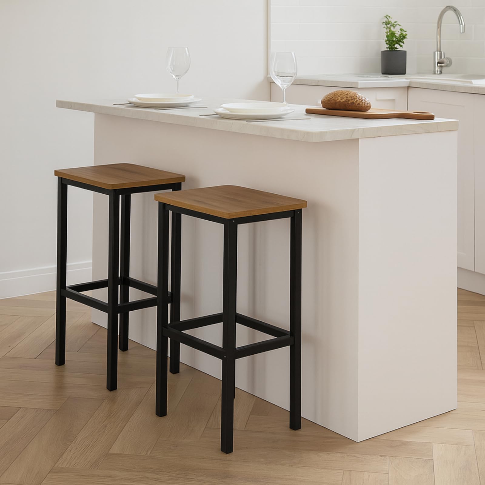 Barhocker Holz, Barhocker, Holzhocker, Hocker Holz, Holzhocker, Stehhocker, Küchenstühle, Barstuhl, 2er Set, Set aus 2 Barhockern, Küche, Esszimmer, robust, modern, stabil