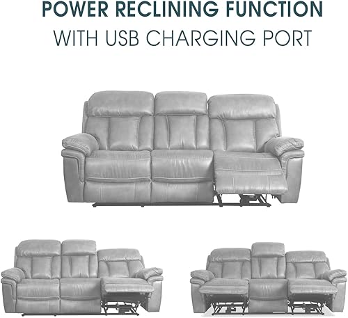 Miniatura 8 de Armen Living Montague - Sofá reclinable de doble potencia y soporte lumbar, cuero marrón