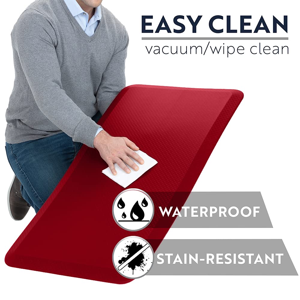 KANGAROO Tapete grueso y ergonómico antifatiga acolchado para cocina y escritorio de pie, parte superior impermeable resistente a los arañazos, apoyo cómodo durante todo el día, 39 x 20 pulgadas, rojo