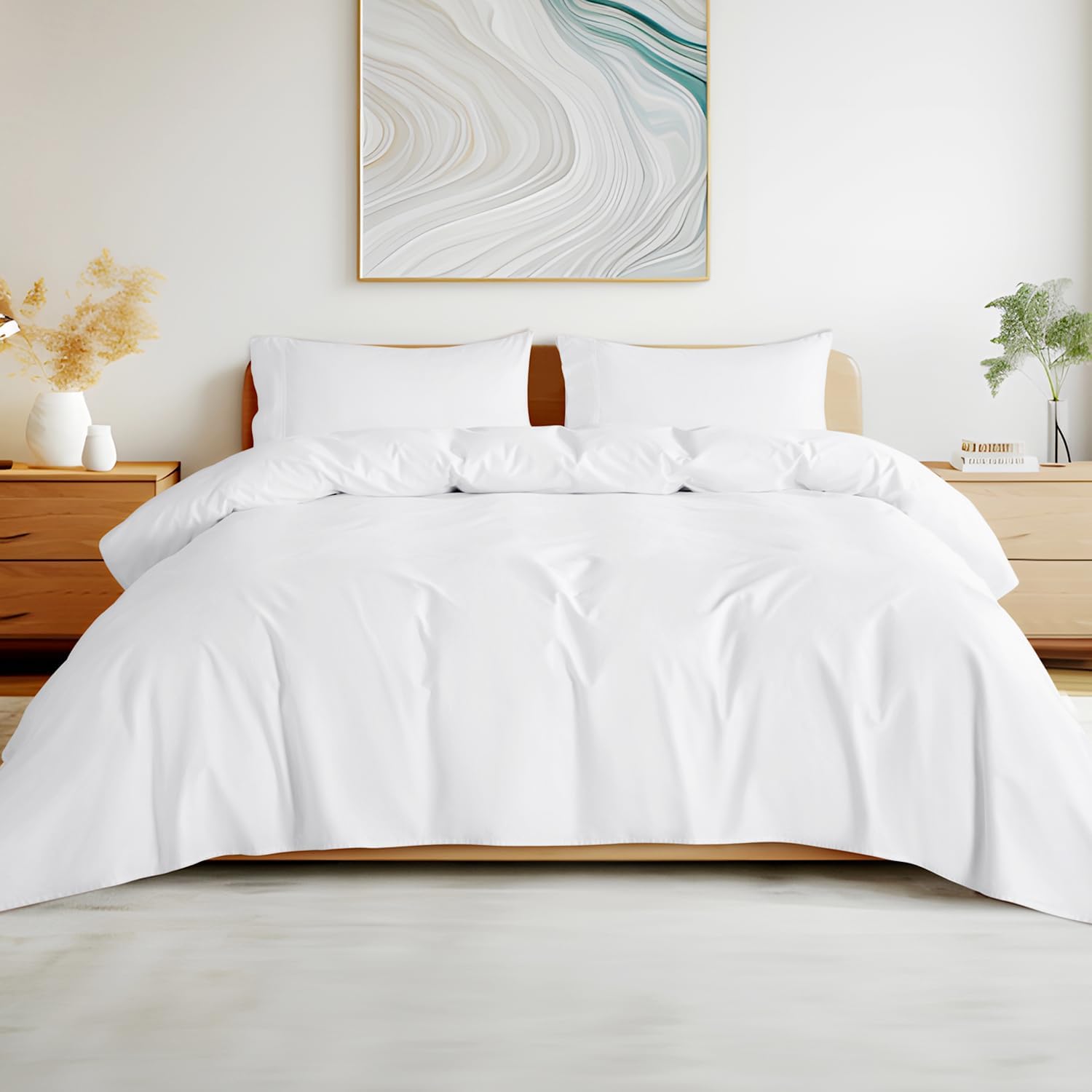 SONORO KATE 100% Egyptian Cotton Sheets - 800 Thread Count, Luxury Hotel Sateen Weave Sheets, Cooling & Breathable Bed Sheets Set, Fits 16" Deep Pocket - 4 PC (White,Queen)