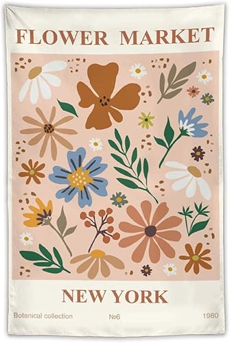 Miniatura 9 de Chordity Tapiz para colgar en la pared, diseño botánico danés de flores, para decoración del hogar, sala de estar, dormitorio universitario, póster