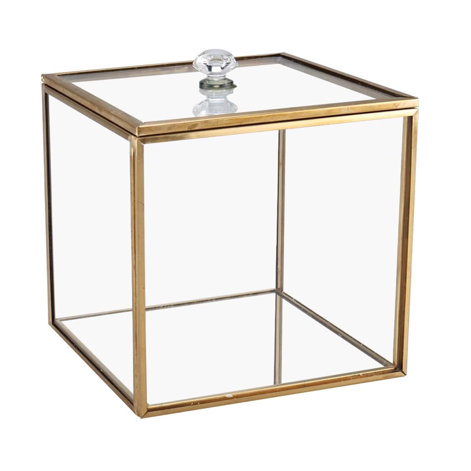 Tsophreniq Crystals Clear Glass Cotton Swab Holder Dustproof Sealed Container with Golden Trim for Table Organization Cotton Swab Glass Storage Box