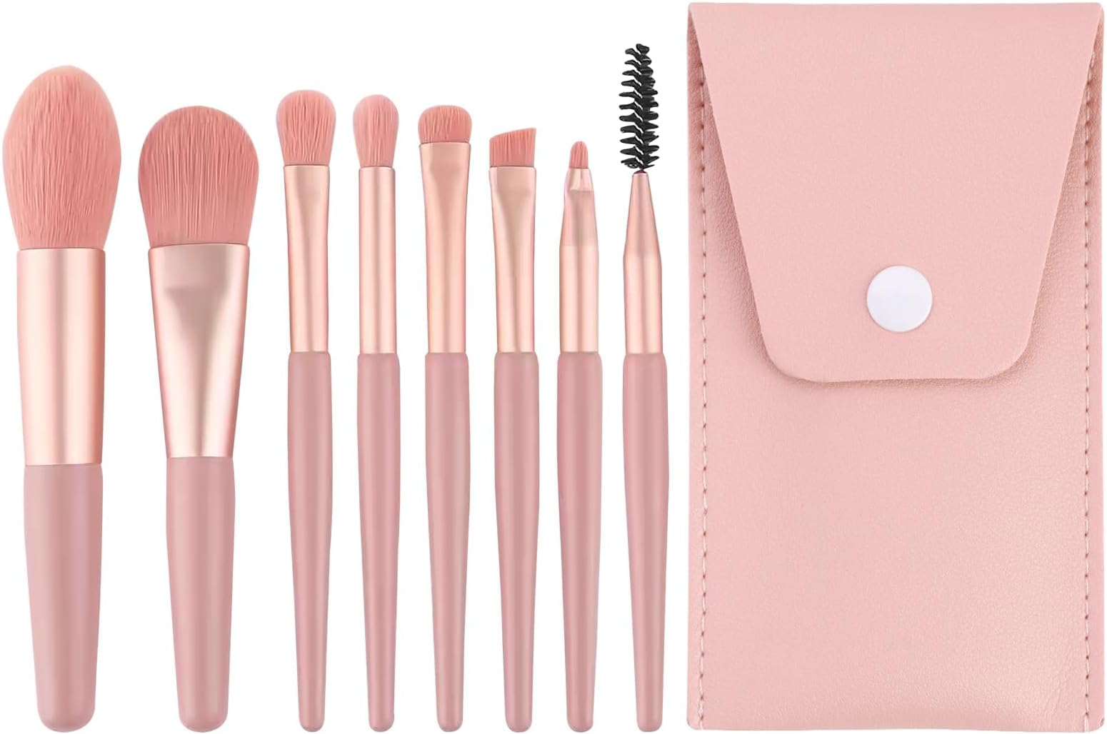 Makeup Brushes,8 Pcs Mini Portable Makeup Soft-bristled Brushes Premium Set Macaron Matte Plastic Handle Foundation Powder Blush Blending Eyeshadow Brushes Sets with PU Leather Bag