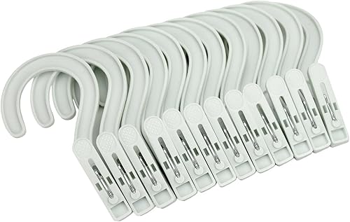 Ganchos de lavandería para botas, ganchos de plástico para ropa, clips para baño, viajes, color blanco (12 piezas)
